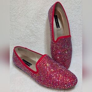 Steven by Steve Madden Women's 10W Red Rhinestone Flats Loafer Studded Sparkle